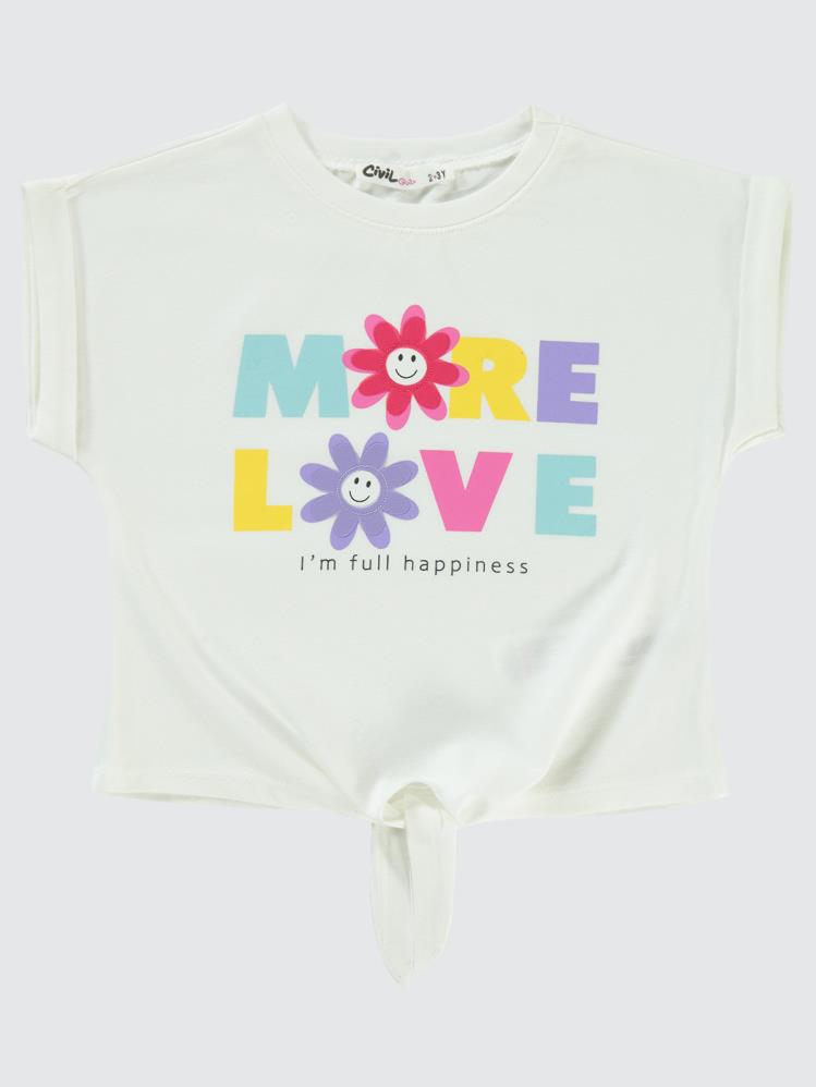 Civil Girls More Love Baskılı 2-5 Yaş Tişört - Ekru