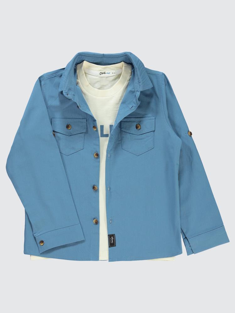 Civil Boys Kapak Cepli Tişörtlü 6-9 Yaş Gömlek - Mavi