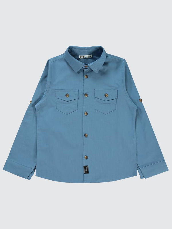 Civil Boys Kapak Cepli Tişörtlü 6-9 Yaş Gömlek - Mavi