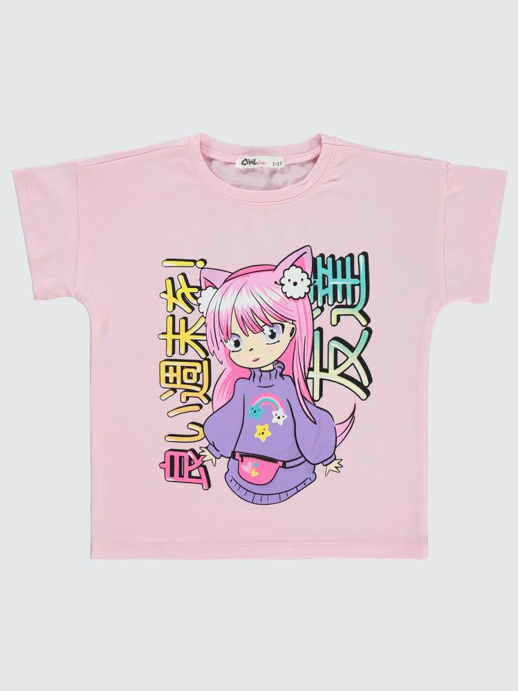 Civil Girls Anime Baskılı 2-5 Yaş Tişört - Pembe