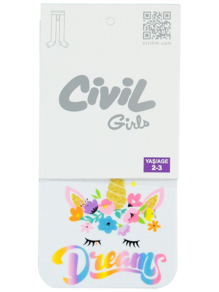 Civil Girls Trendy Unicorn 40/20 Denye 2-12 Yaş Mus Külotlu Çorap - Beyaz