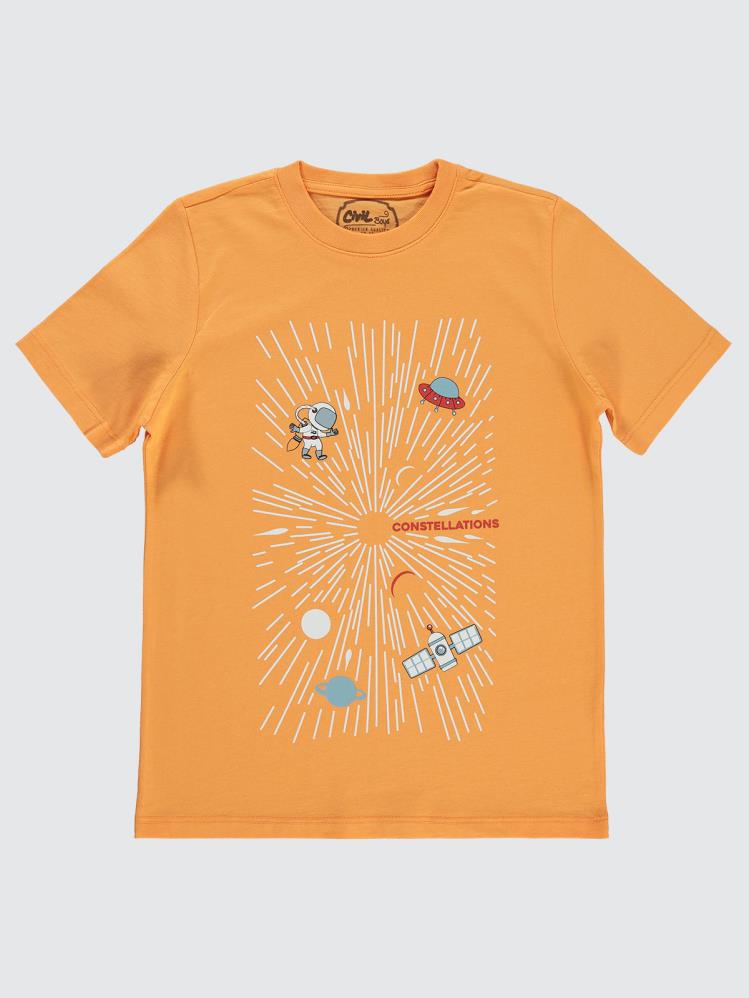 Civil Boys Space Baskılı 10-13 Yaş Tişört - Turuncu