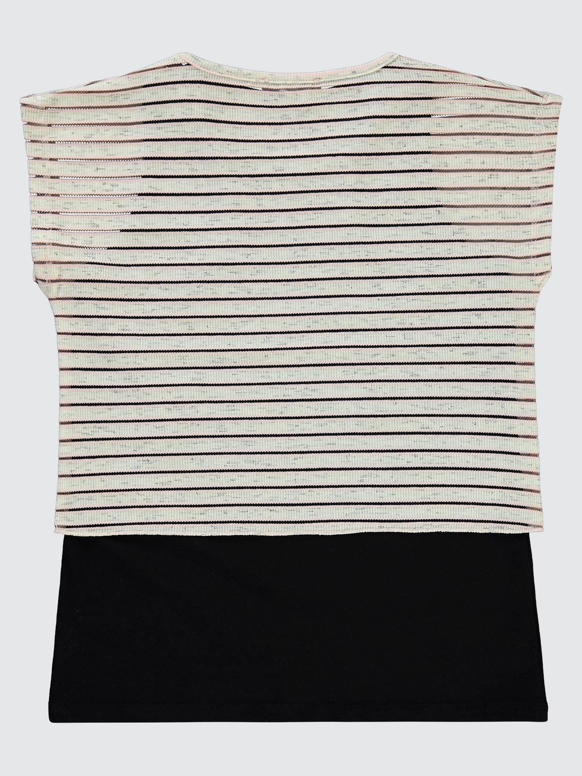 Civil Girls Tüllü Çizgili 10-13 Yaş Tişört - Siyah