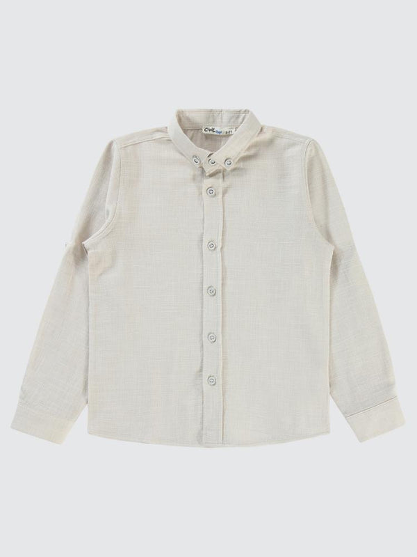 Civil Boys Yelkenli Nakışlı Hasır Kumaş 10-13 Yaş Gömlek - Bej