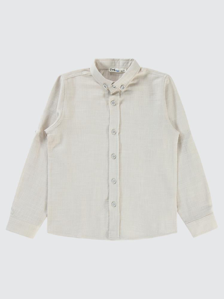 Civil Boys Yelkenli Nakışlı Hasır Kumaş 6-9 Yaş Gömlek - Bej