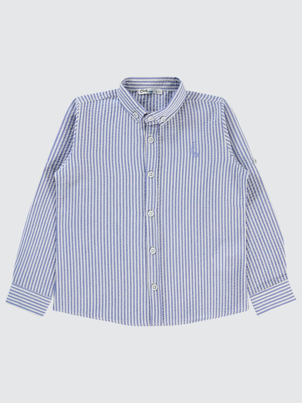 Civil Boys Çizgili Yelken Nakışlı 6-9 Yaş Gömlek - Mavi