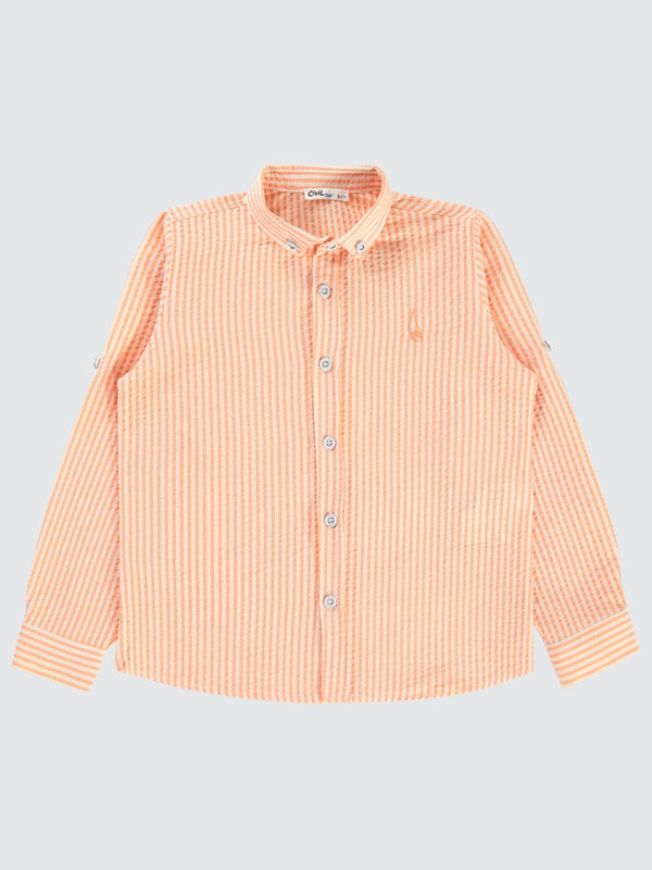 Civil Boys Çizgili Yelken Nakışlı 6-9 Yaş Gömlek - Turuncu