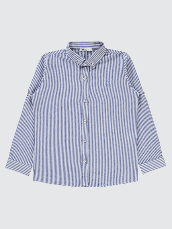 Civil Boys Çizgili Yelken Nakışlı 10-13 Yaş Gömlek - Mavi