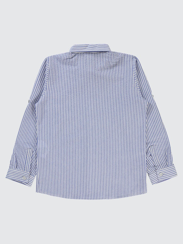Civil Boys Çizgili Yelken Nakışlı 10-13 Yaş Gömlek - Mavi
