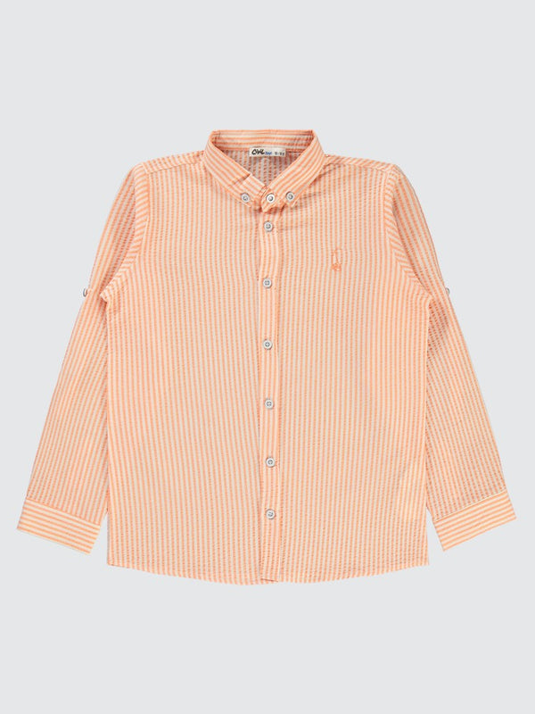 Civil Boys Çizgili Yelken Nakışlı 10-13 Yaş Gömlek - Turuncu
