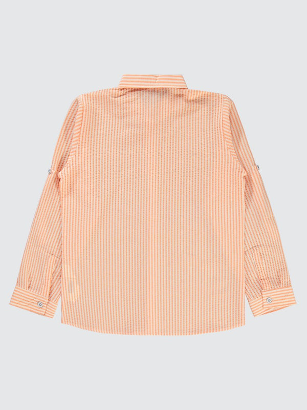 Civil Boys Çizgili Yelken Nakışlı 10-13 Yaş Gömlek - Turuncu