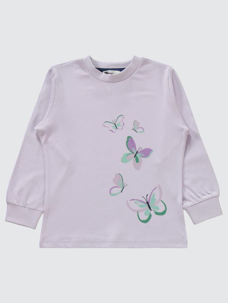 Civil Girls Kelebek Baskılı 2-5 Yaş Pijama Takımı - Lila