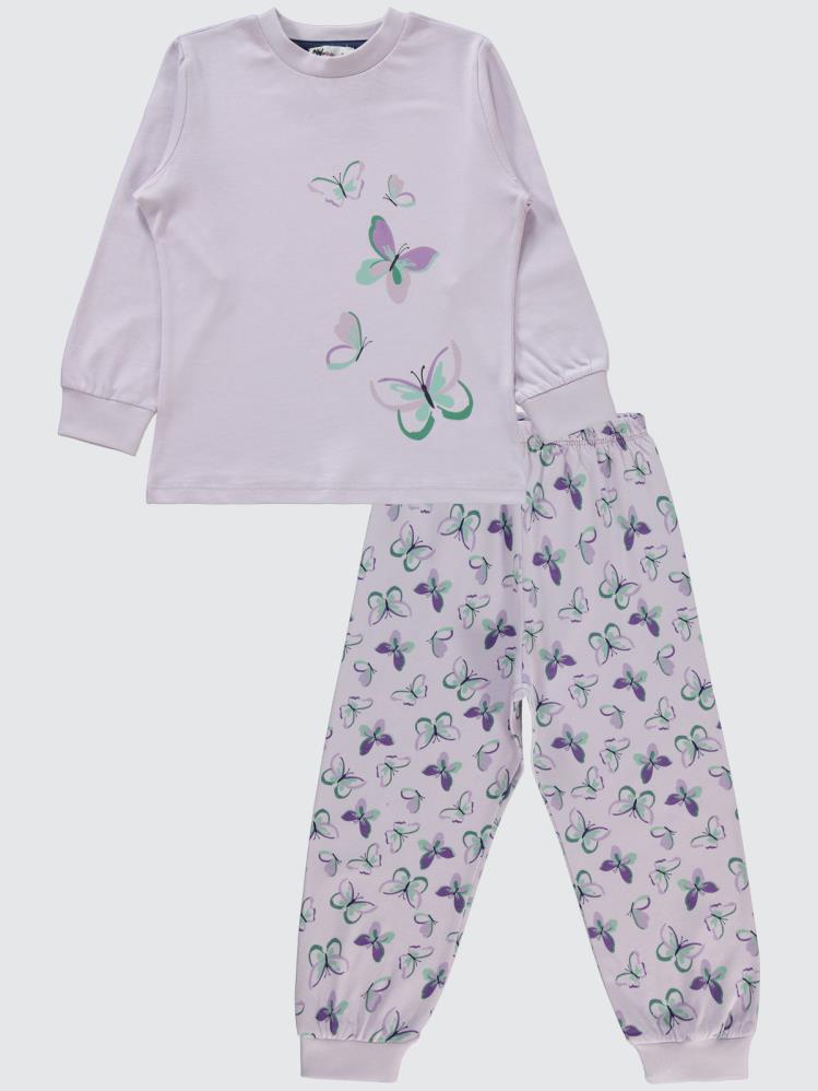 Civil Girls Kelebek Baskılı 2-5 Yaş Pijama Takımı - Lila