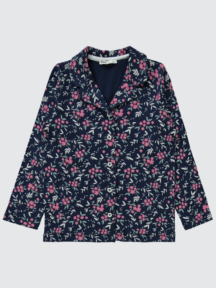 Civil Girls Çiçek Empirme 6-9 Yaş Pijama Takımı - Lacivert
