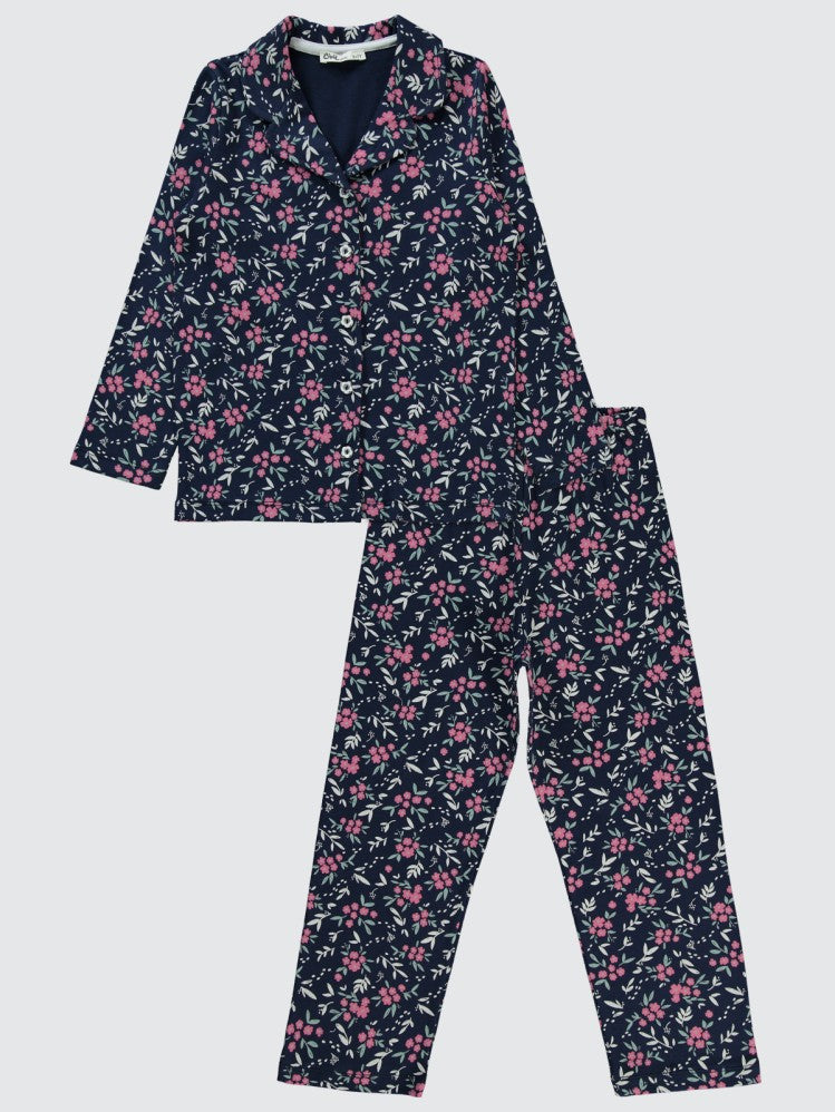 Civil Girls Çiçek Empirme 6-9 Yaş Pijama Takımı - Lacivert