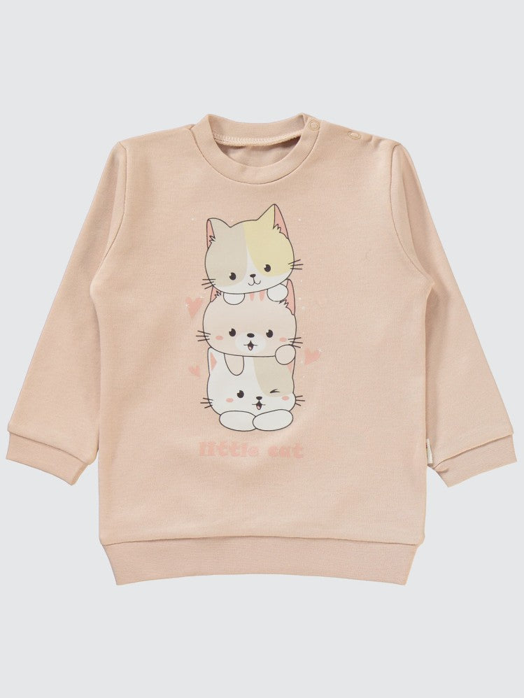 Civil Baby Little Cat Baskılı 6-18 Ay Takım - Pudra