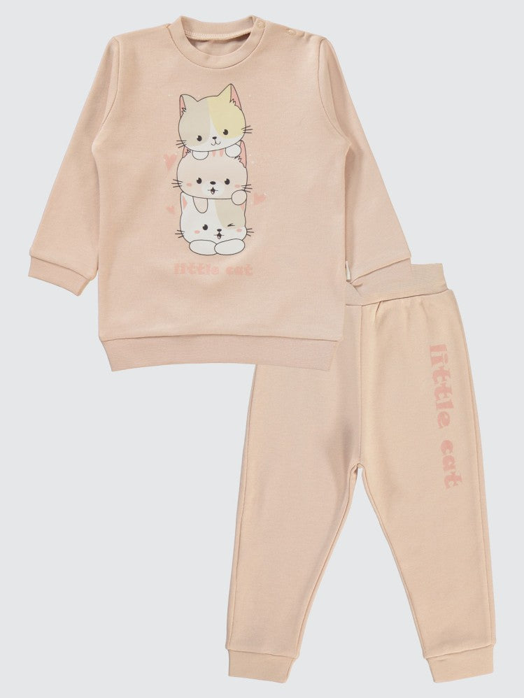 Civil Baby Little Cat Baskılı 6-18 Ay Takım - Pudra