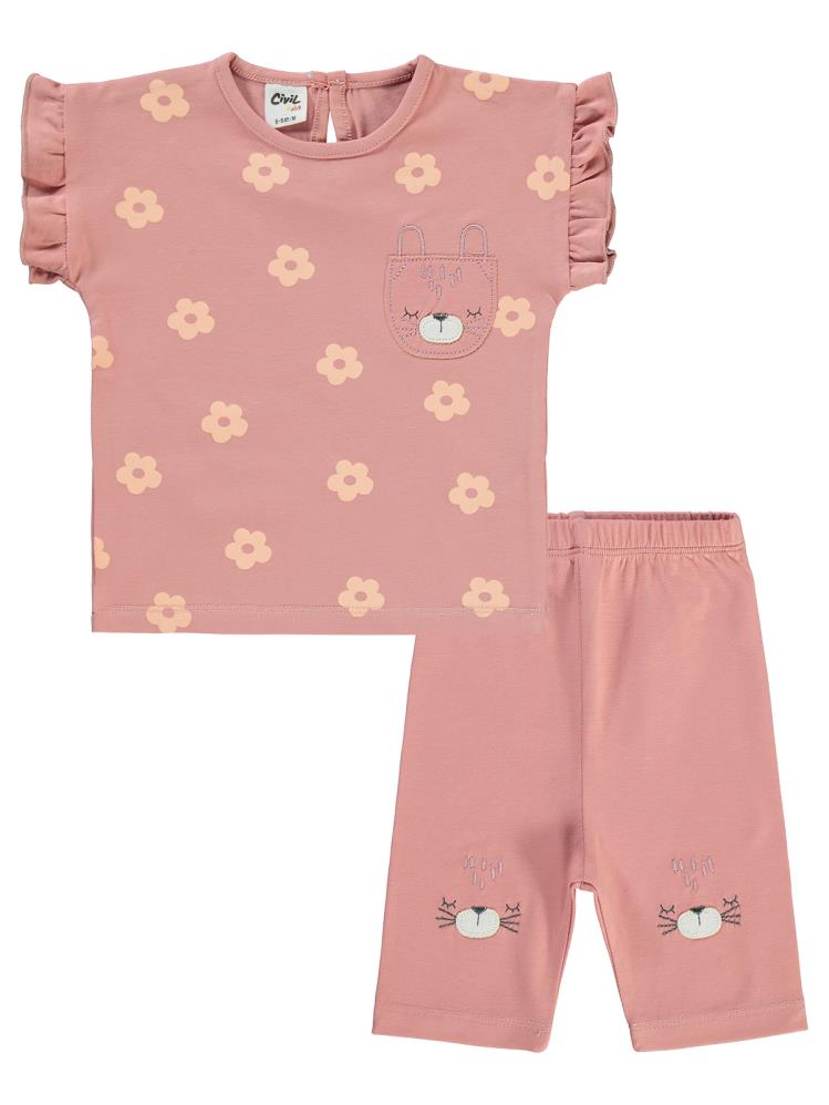 Civil Baby Kedi Nakışlı 6-18 Ay Takım - Turuncu