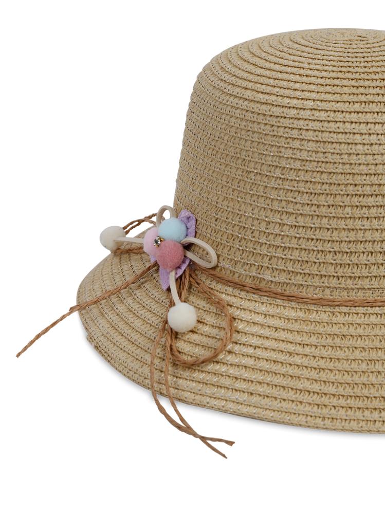 Kitti Kız Çocuk Hasır Şapka 6-9 Yaş Pudra - Bej