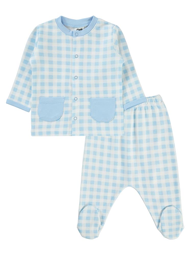 Civil Baby Ekoseli Empirme 1-6 Ay Pijama Takımı - Mavi