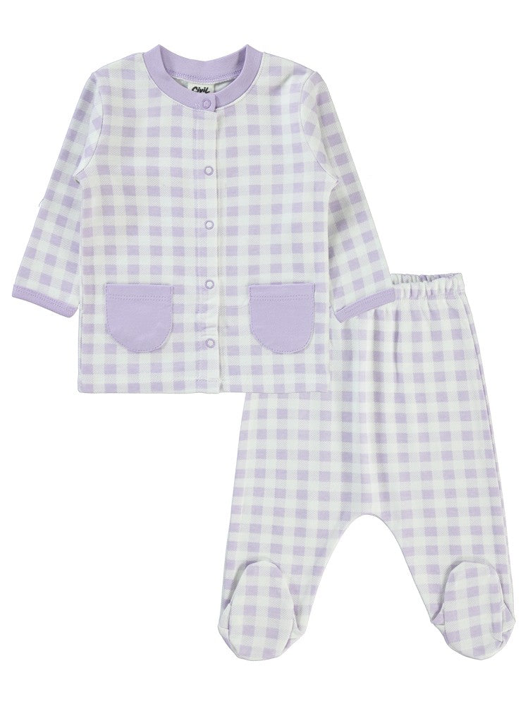 Civil Baby Ekoseli Empirme 1-6 Ay Pijama Takımı - Lila