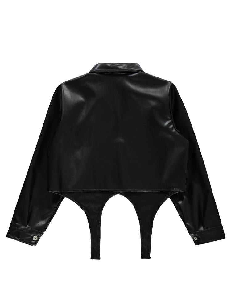 Civil Girls Önü Bağlamalı Deri 6-9 Yaş Gömlek - Siyah