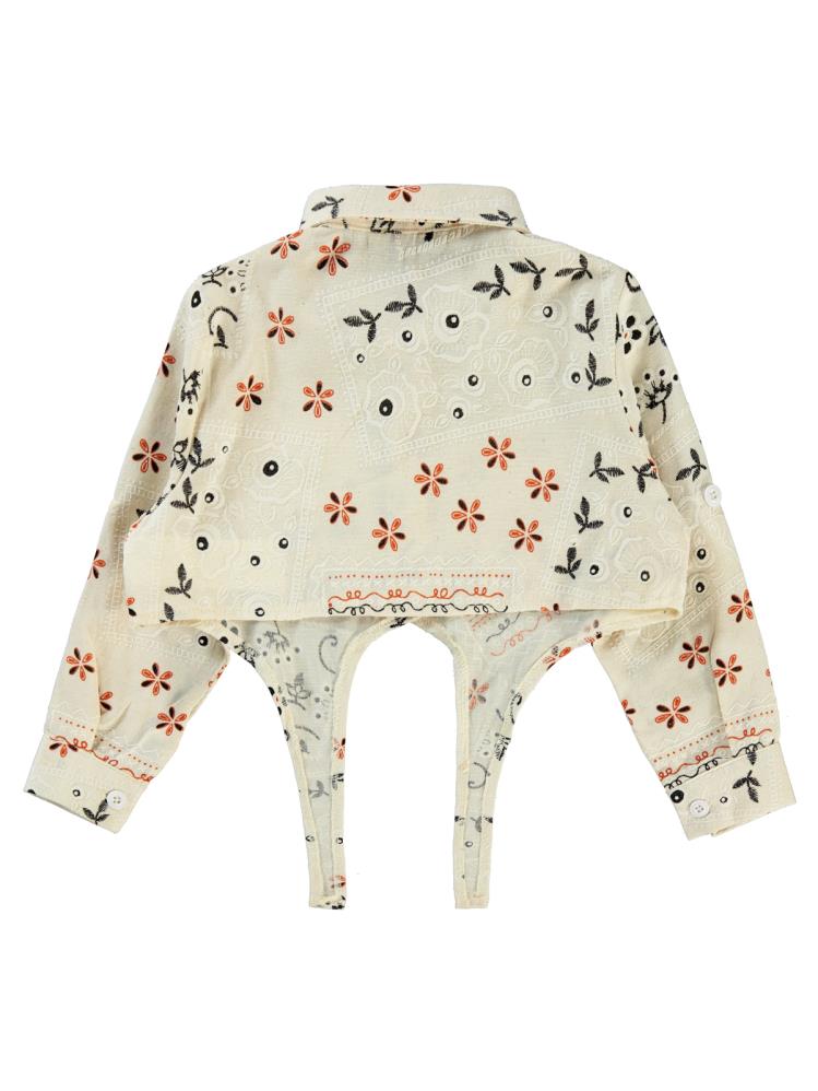 Civil Girls Çiçek Baskılı 2-5 Yaş Gömlek - Kahverengi