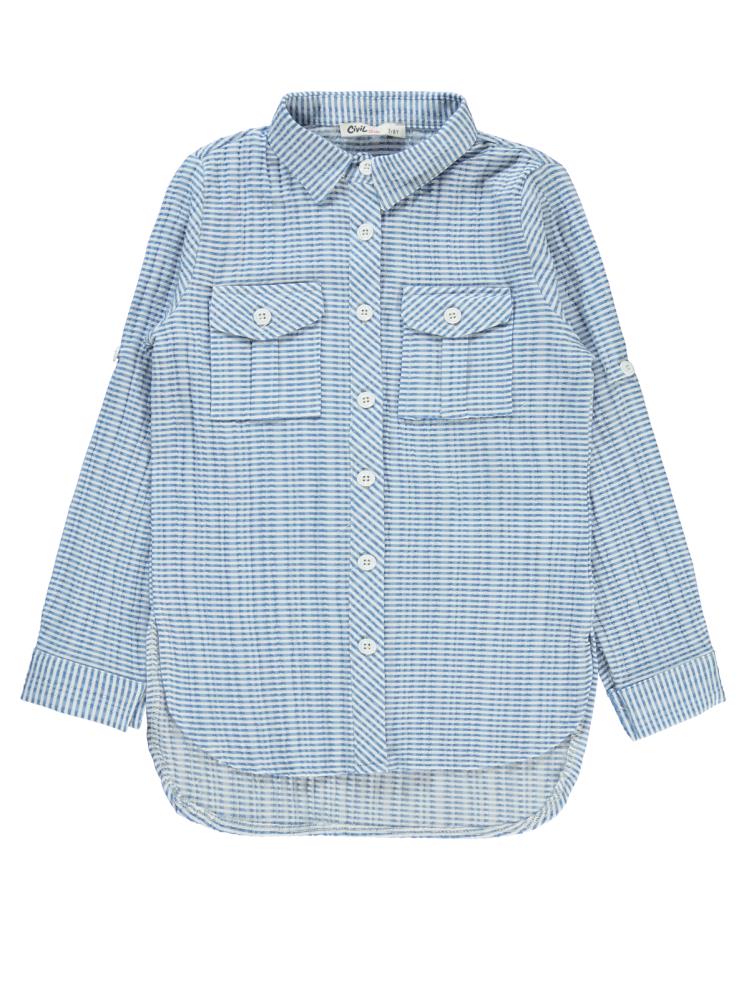 Civil Girls Düz Tişörtlü 6-9 Yaş Gömlek - Mavi