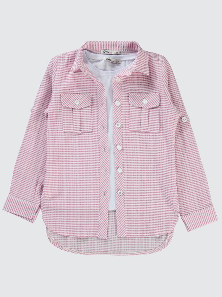 Civil Girls Düz Tişörtlü 10-13 Yaş Gömlek - Pembe