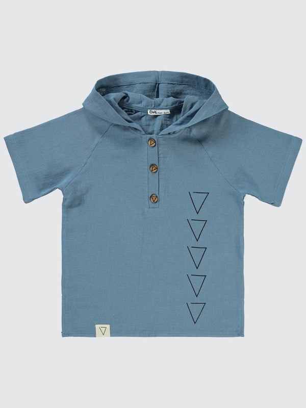 Civil Boys Kapşonlu Önden Patlı 6-9 Yaş Gömlek - Mavi