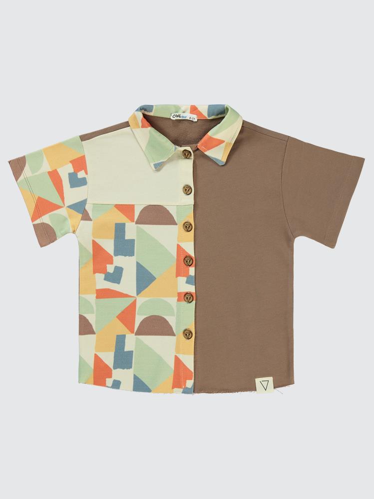 Civil Boys Yarım Geometrik Desen 6-9 Yaş Gömlek - Kahverengi