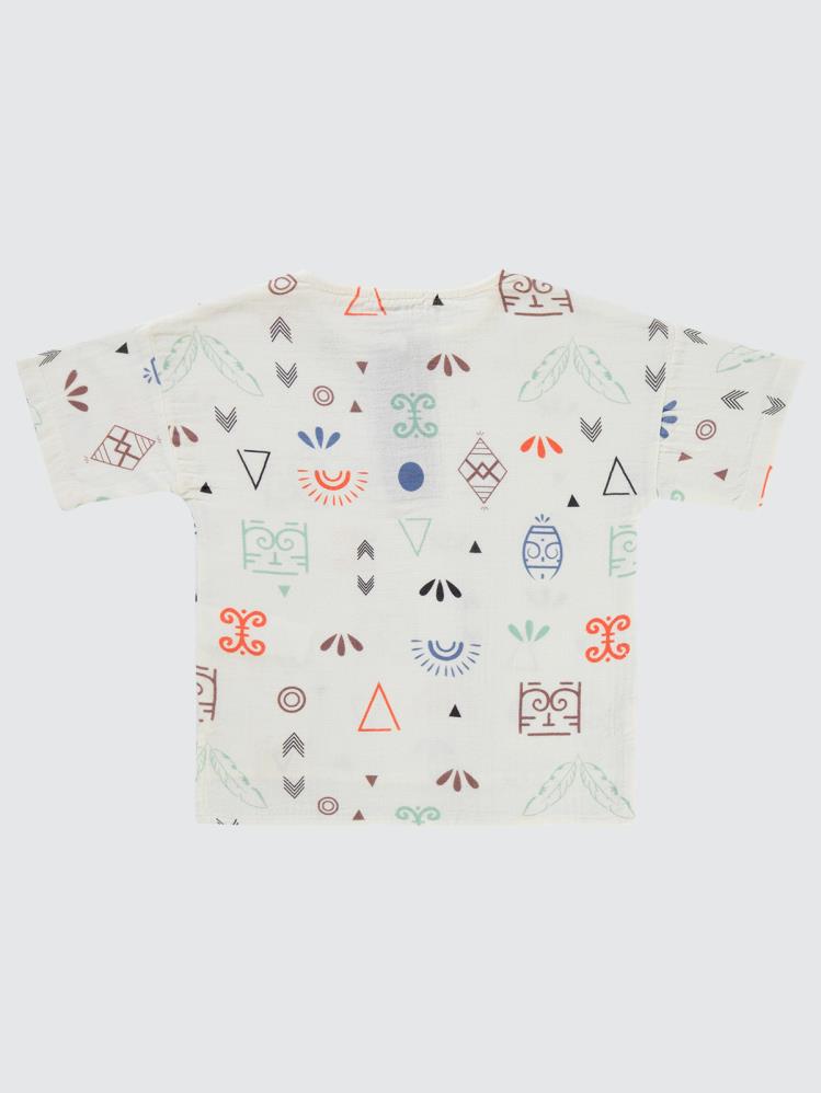 Civil Boys Etnik Desenli Yaka Düğmeli 2-5 Yaş Gömlek - Mavi