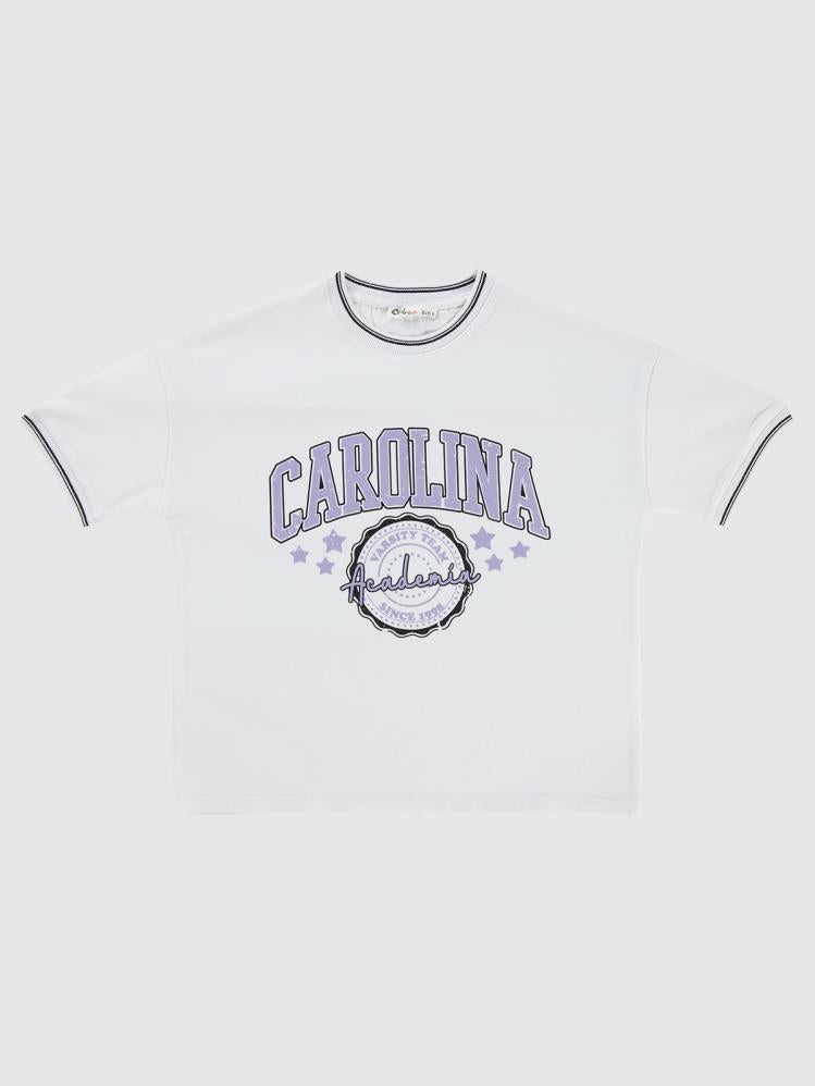 Civil Girls Carolina Baskılı Kolej 10-13 Yaş Tişört - Beyaz
