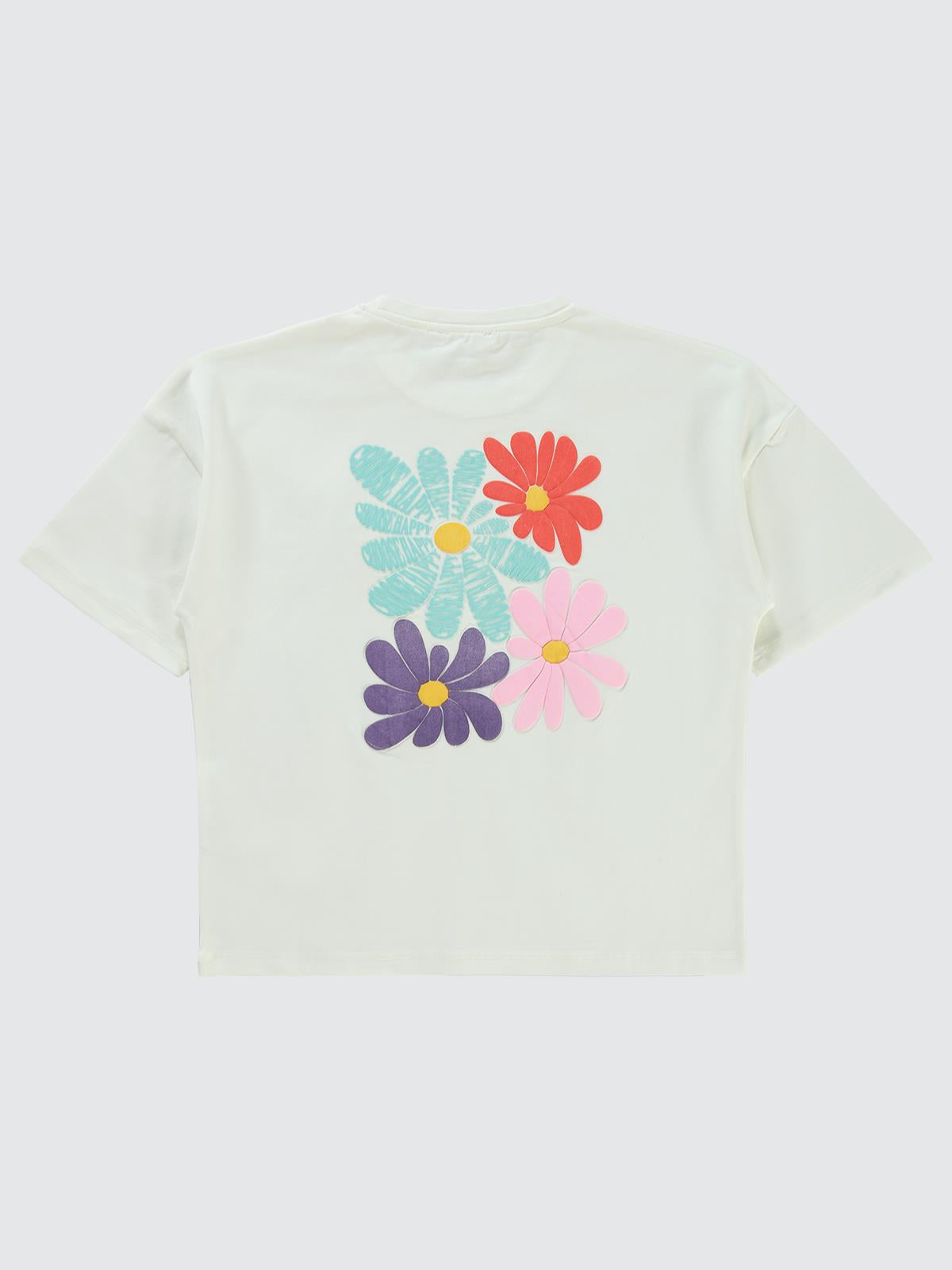 Civil Girls Papatya Baskılı 10-13 Yaş Tişört - Ekru