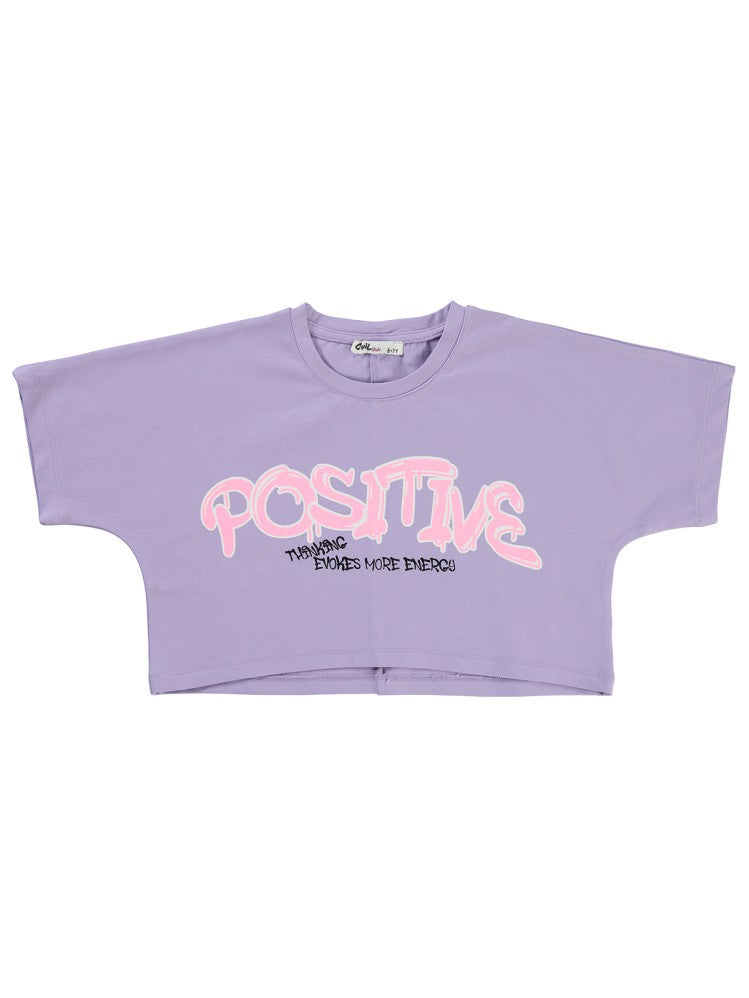 Civil Girls Positive Baskılı Crop 10-13 Yaş Tişört - Lila