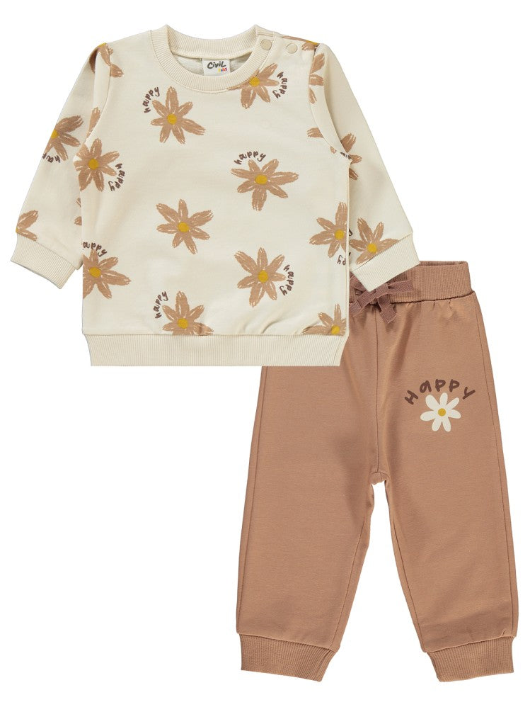 Civil Baby Happy Flower Empirmeli 6-18 Ay Takım - Kahverengi