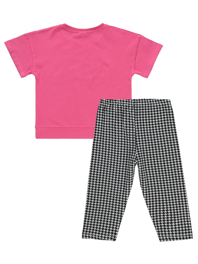 Civil Girls Kaz Ayağı Desenli Taşlı 6-9 Yaş Takım - Pembe