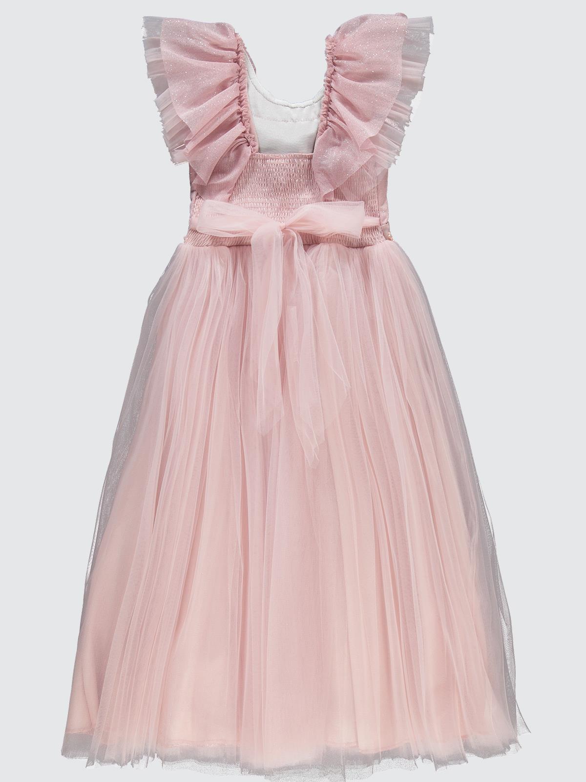 Civil Girls Yakası Tüllü 6-9 Yaş Abiye - Pudra
