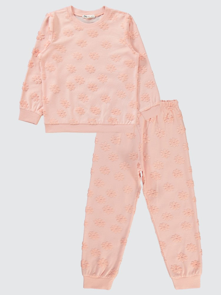 Civil Girls Çiçek Jakarlı 6-9 Yaş Pijama Takımı - Pudra