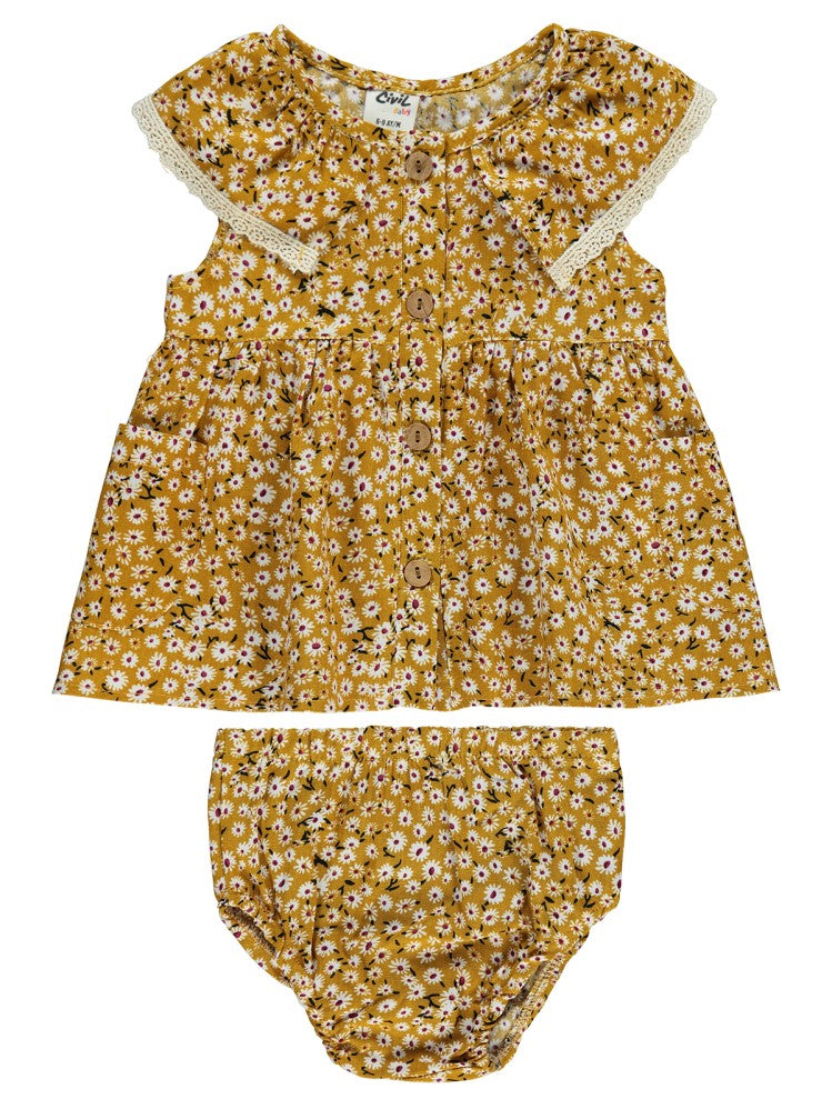 Civil Baby Çiçek Empirmeli 6-18 Ay Elbise - Hardal