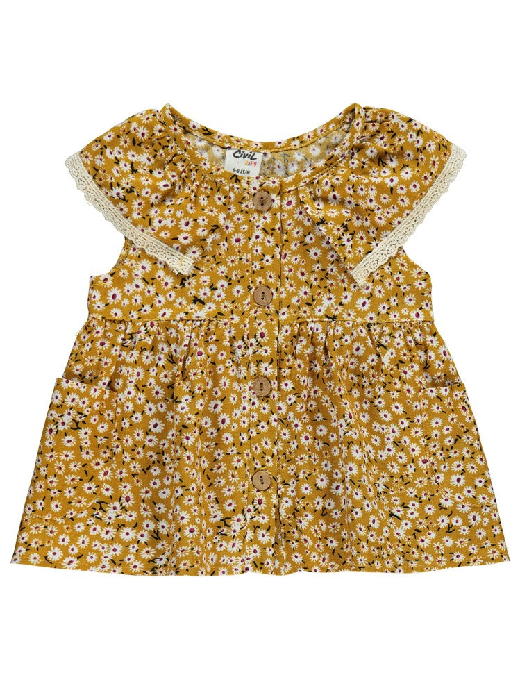 Civil Baby Çiçek Empirmeli 6-18 Ay Elbise - Hardal