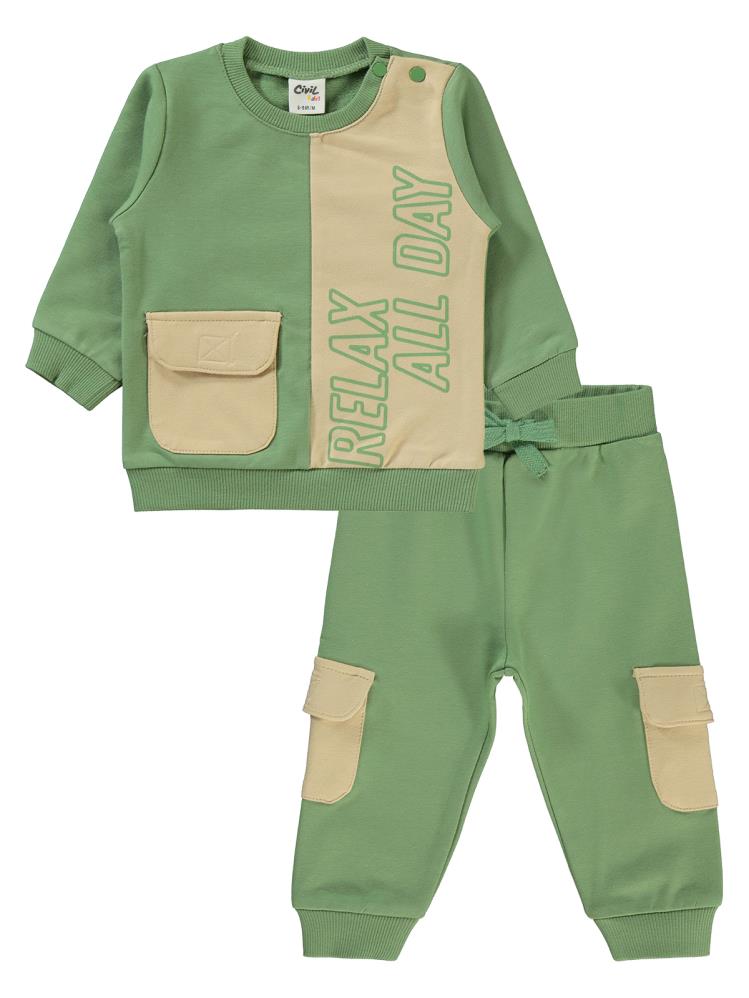 Civil Baby Yazı Baskılı 6-18 Ay Takım - Haki