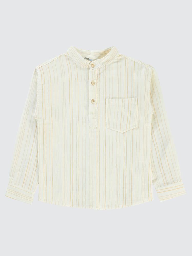 Civil Boys Çizgili Yarım Patlı 10-13 Yaş Gömlek - Hardal