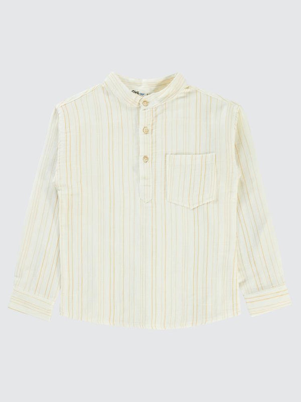 Civil Boys Çizgili Yarım Patlı 10-13 Yaş Gömlek - Hardal