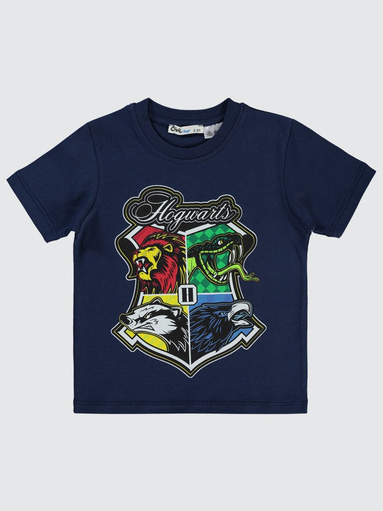 Hogwarts Logo Baskılı 2-5 Yaş Tişört - Lacivert