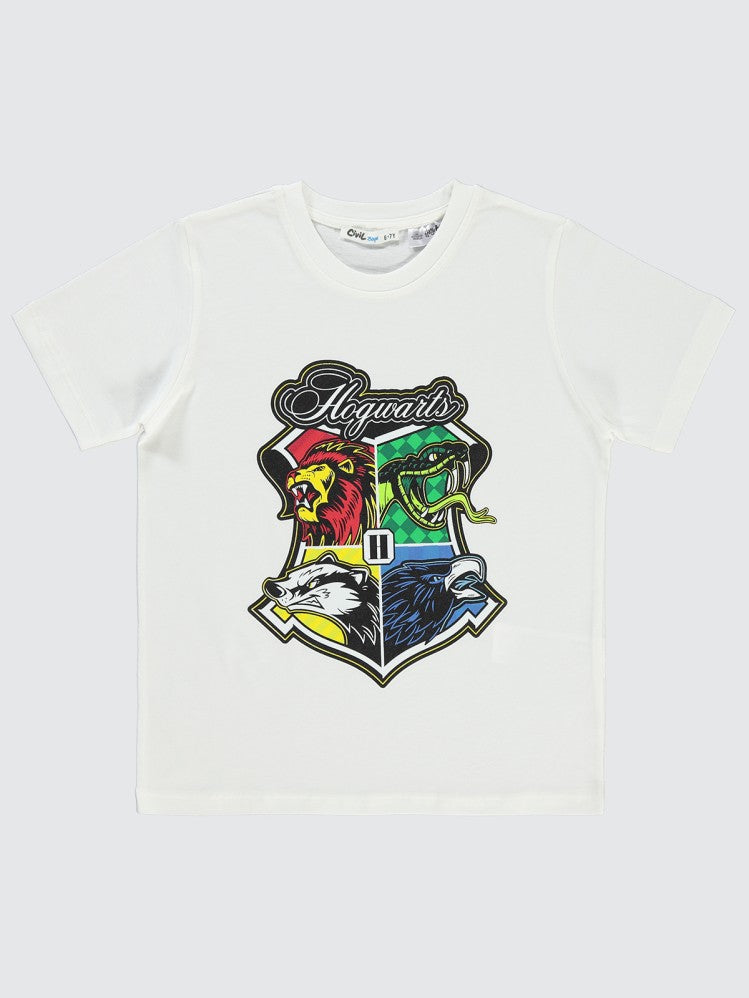 Hogwarts Logo Baskılı 10-13 Yaş Tişört - Ekru