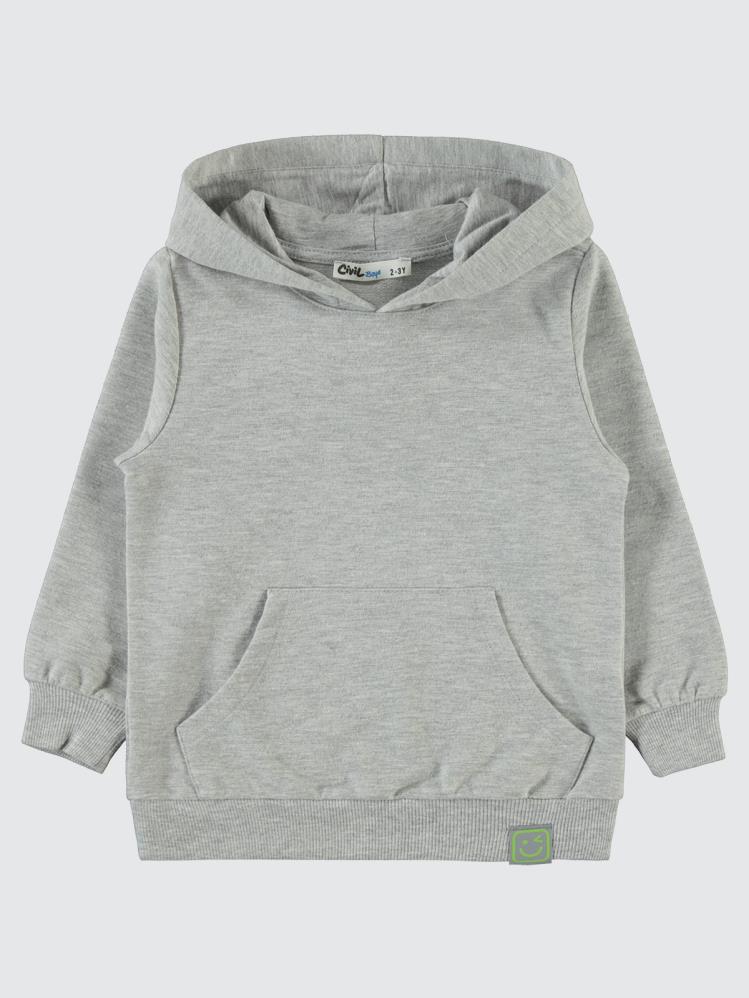 Civil Boys Qr Kod Etiketli Kapşonlu 2-5 Yaş Sweatshirt - Gri