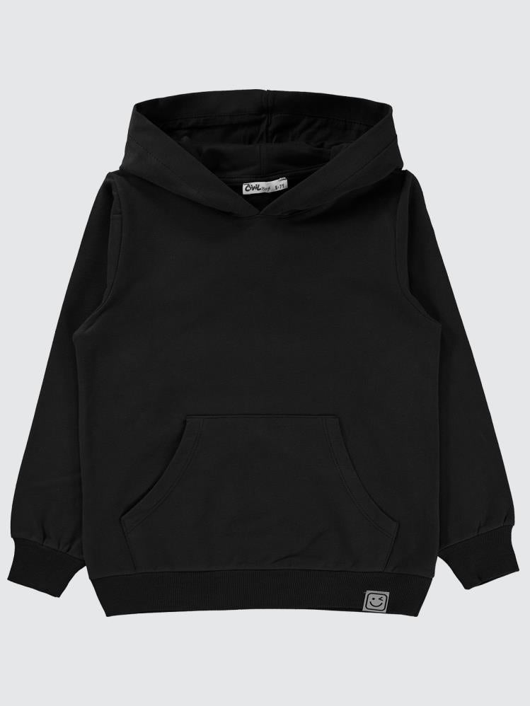 Civil Boys Qr Kod Etiketli Kapşonlu 6-9 Yaş Sweatshirt - Siyah