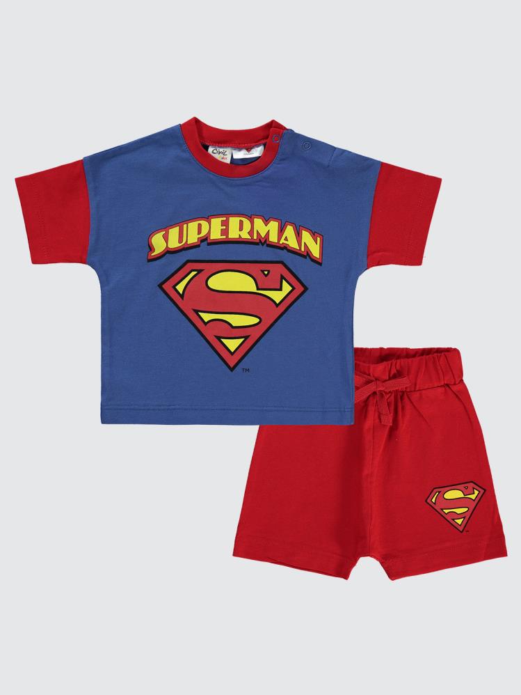 Pelerinli Superman Baskılı 6-18 Ay Takım - Mavi