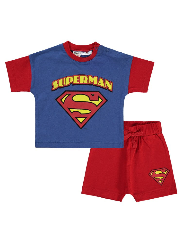 Pelerinli Superman Baskılı 6-18 Ay Takım - Mavi